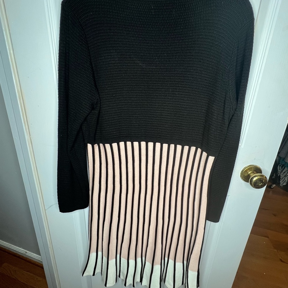 Calvin Klein Long Sleeve Dress with Blush Vertical Stripes - Picture 2 of 6
